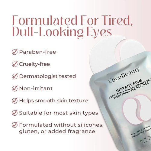 COCOBEAUTY InstaFirm Eye Patches – Under Eye Mask for Puffiness and Dark Circles – Topicals Eye Treatment for Women & Men – Eye Bags Solution – Hydrating Eye Masks for Health and Beauty (8 pairs)