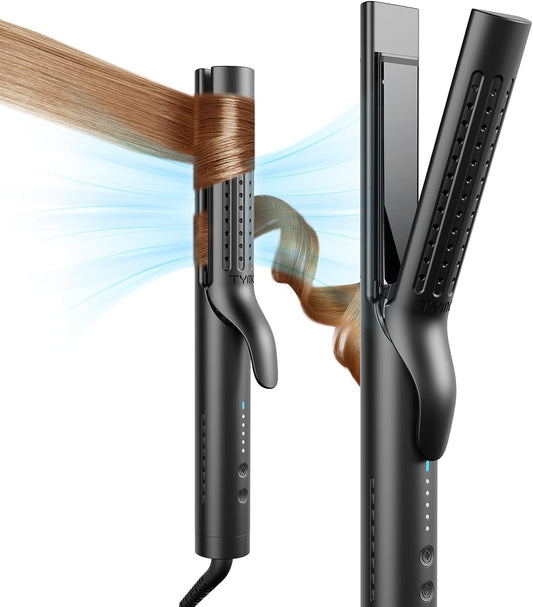 TYMO Airflow 2.0 Curling Iron - 2-in-1 Hair Straightener & Curler, 1.25 Inch, Dual Voltage, Black