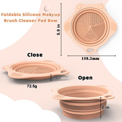 2PC Foldable Silicone Makeup Brush Cleaner Pad Bowls, YalsFTY Portable Mat Scrubber Cleaning Tool for Makeup Brushes (Khaki and Blue)