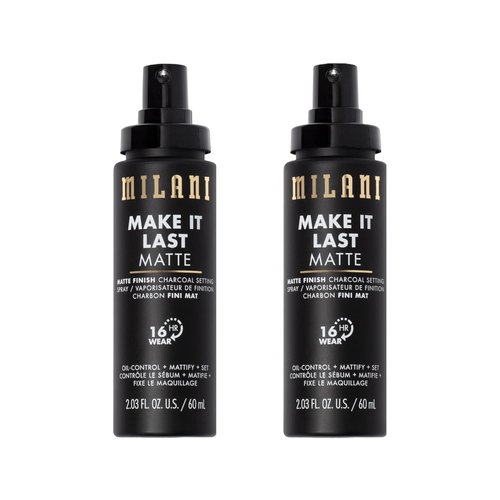 Milani Setting Spray & Primer - Make It Last Matte, Oil-Absorbing Charcoal Formula | 2 Pack for Oily Skin