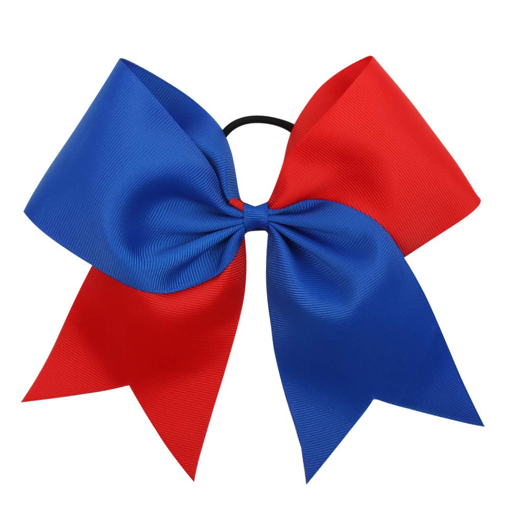 16PCS 8" Large Cheer Hair Bows Ponytail Holder Elastic Band Handmade for Cheerleading Teen Girls College Sports (Royal blue/Red, 16 Count (Pack of 1))