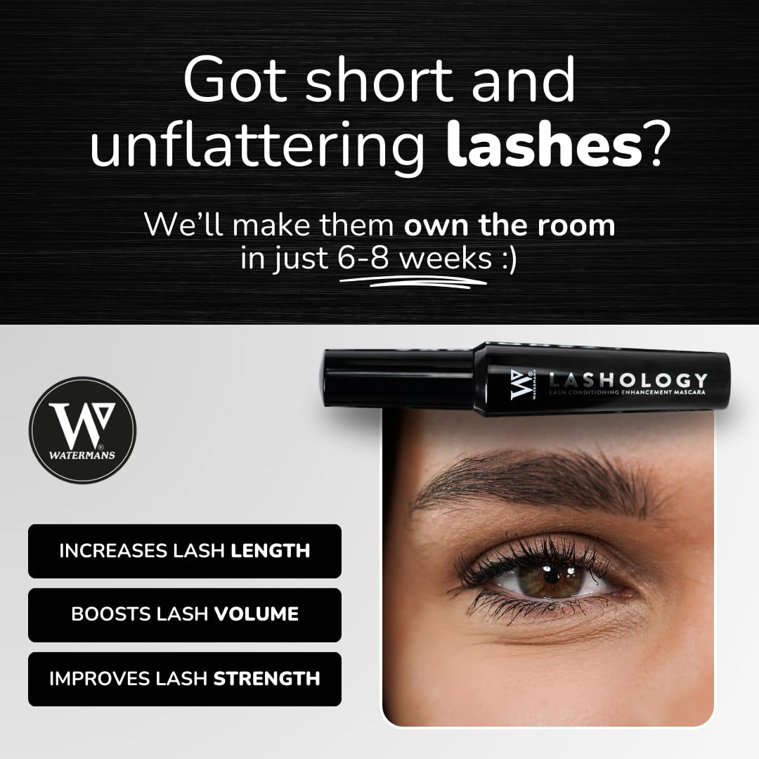 Watermans Lashology Eyelash Growth Mascara - Black Formula for Thicker, Stronger, Fuller Lashes