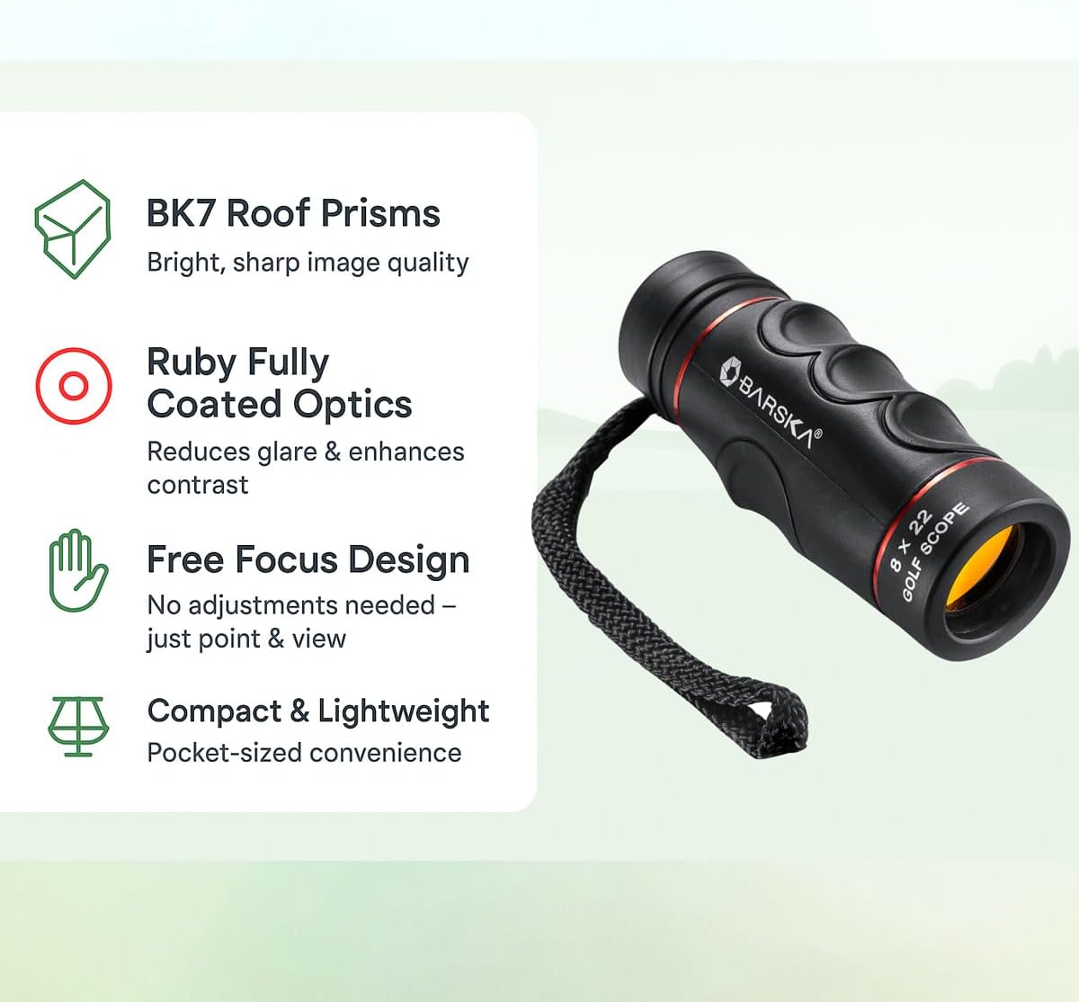 Barska Blueline 8x22 Waterproof Golf Scope Monocular with Built-in Internal Distance Reticle