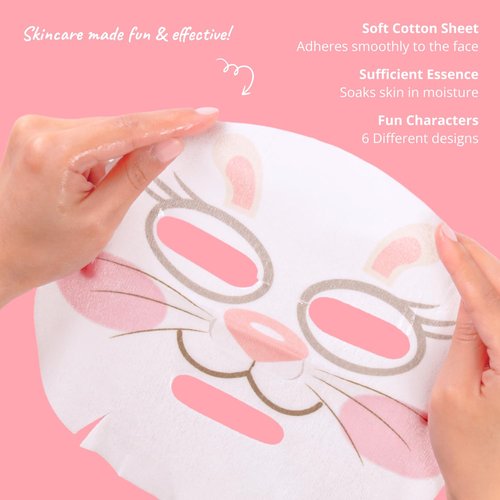 Epielle Rabbit Character Face Masks - Fun Korean Skin Care 6-Pack | Perfect for Spa Parties & Gifts