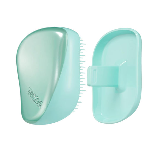 Tangle Teezer | Compact Styler Detangling Hairbrush - Travel-Friendly, Protective Cover & Two-Tiered Teeth | Teal Matte Chrome