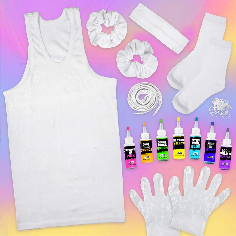 Fashion Angels Neon Tie Dye Fashion Design Super Set for Tweens and Kids to Create 6 Easy and Mess Free Projects, All-in-one Art Activities Set with 6 Tie Dye Colors to Create Tie Dye Socks, Tank Top, Hair Scrunchies, Shoelaces, Headband