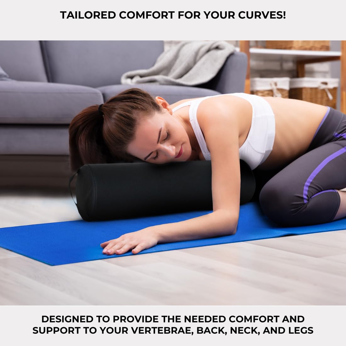 ForPro Full Round Bolster Pillow - Black, Oil & Stain-Resistant | Ideal for Massage & Yoga, 6” R x 26” L