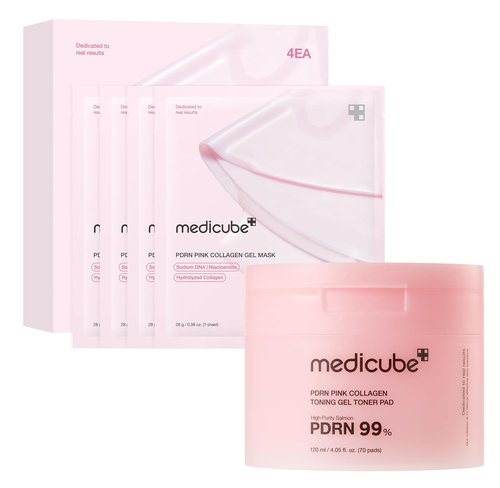 Medicube Pink PDRN Day & Night Gel Duo - Salmon DNA Collagen Jelly Mask & Pads (4 Pack)