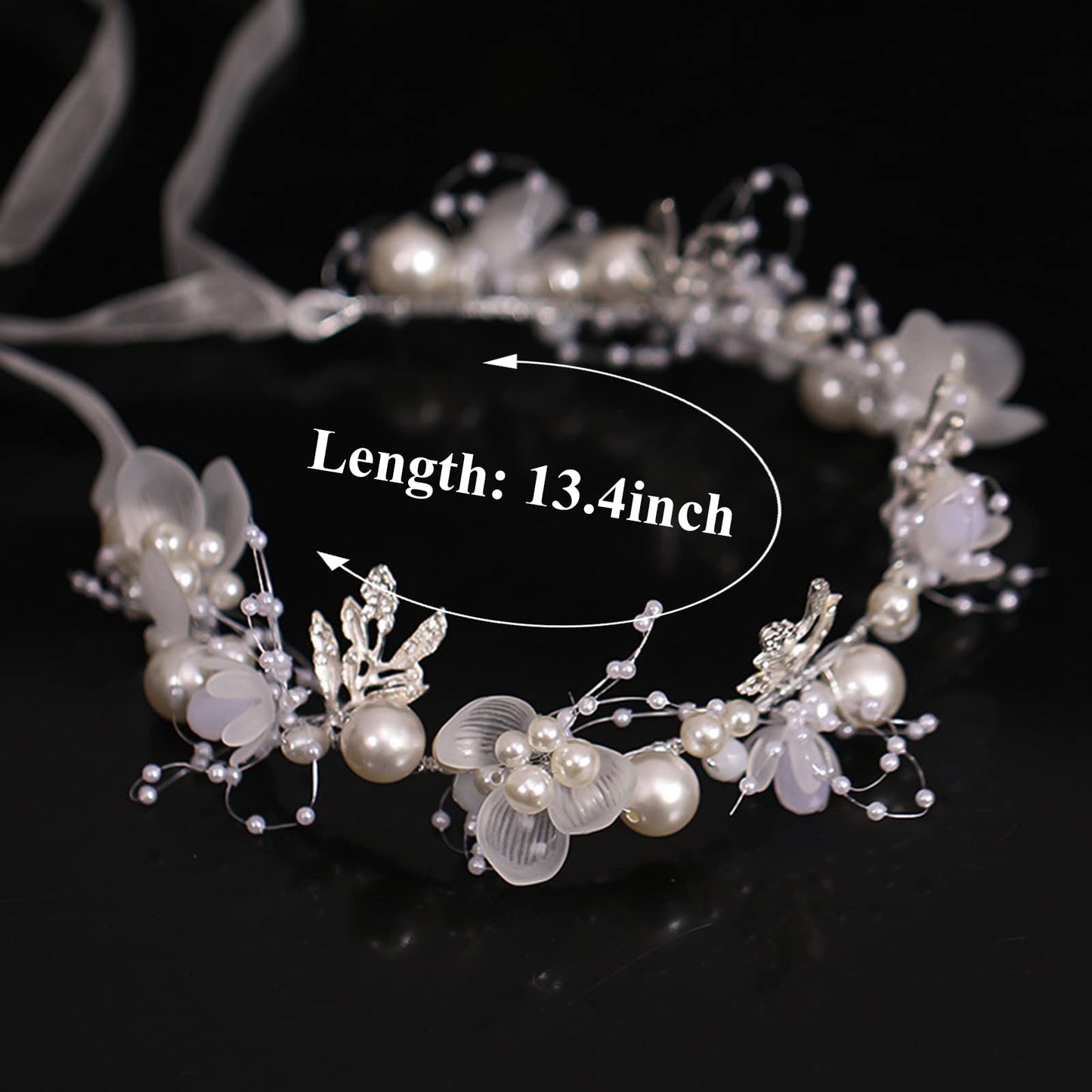 Girl's Fashion Flower Headpiece - White Pearl Headband, Princess Bridal Wedding Hair Accessory (Silver)