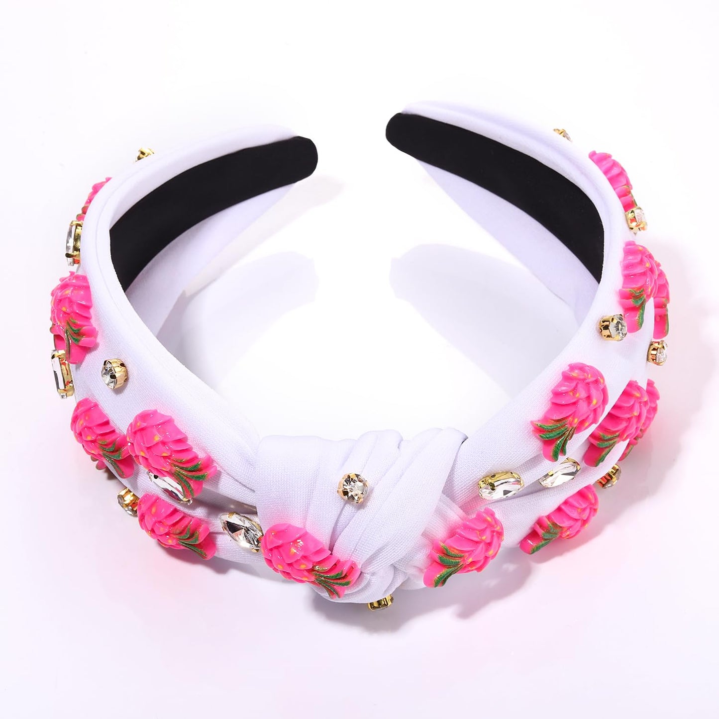 VOGUEKNOCK Fruit Headbands for Women Girls Tropical Dragon Fruit Knotted Headband Summer Beach Headwear Hair Accessories (Dragon fruit-White)