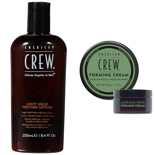 AMERICAN CREW Hair Texture Lotion for Light Hold & Low Shine (Like Hair Gel), 8.4 Fl Oz & Men's Forming Cream for Medium Hold & Shine, 3 Oz (Pack of 1)