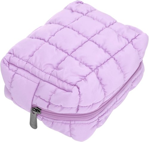 E-Tree Makeup Bag - Quilted Cosmetic Pouch for Women | Travel Toiletry Organizer (Purple)