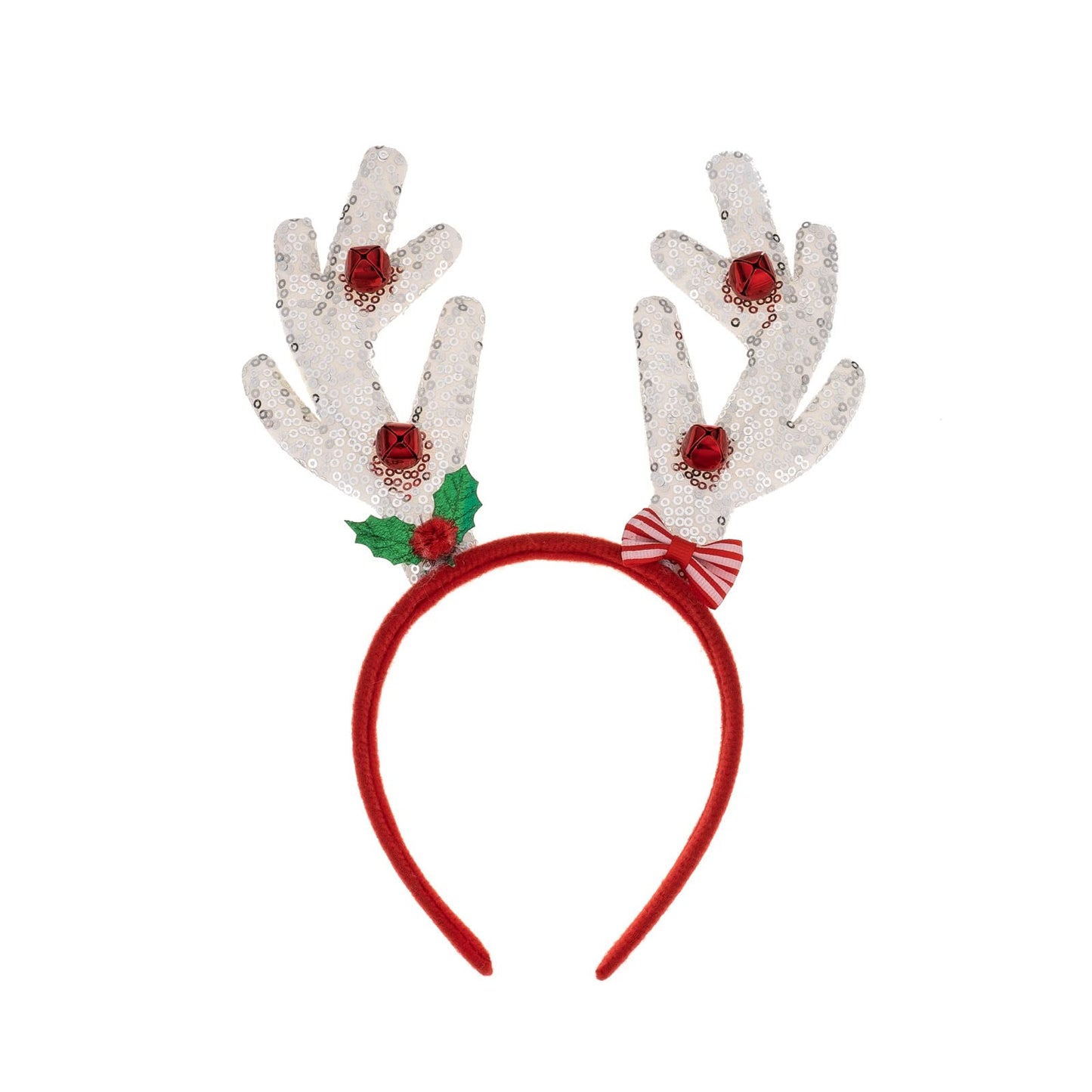 Madison Tyler Christmas Silver Reindeer Antlers with Mistletoe and Jingle Bells Headband for Kids | Cute Soft Headbands for Christmas Party | Holiday Gifts for Girls and Women