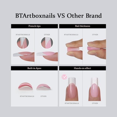 BTArtbox Press-On Nails - French Tip Long Square Nail Tips | Bright Pastel Soft Gel Acrylic Extensions
