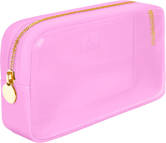 Skiennix Small Clear Makeup Bag - Mini Cosmetic Pouch for Purse | Light Pink Travel Organizer