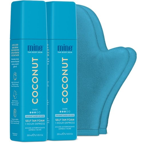 MineTan Coconut Duo Self Tan Bundle - Express 1 Hour | 2 Coconut Tanner Mousses, Application Mitt & Exfoliating Glove
