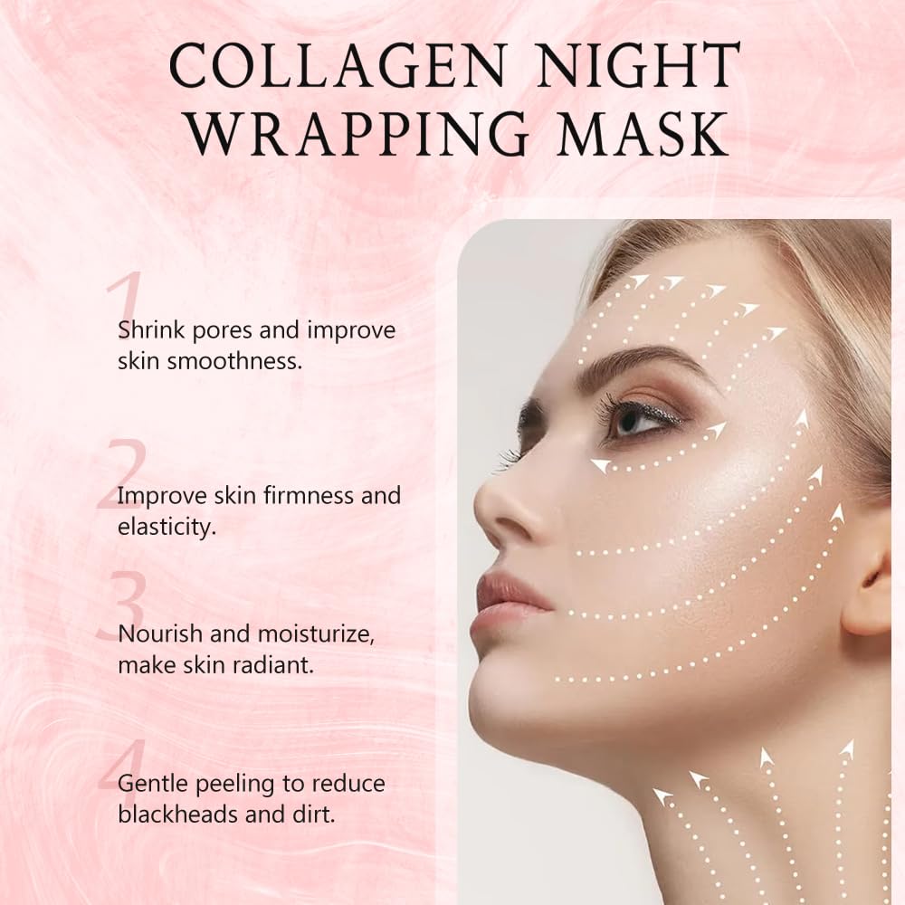 Skiennix Collagen Night Wrapping Mask - Peel Off Hydrolyzed Facial Mask for Elasticity & Hydration | 2.54 fl. oz.