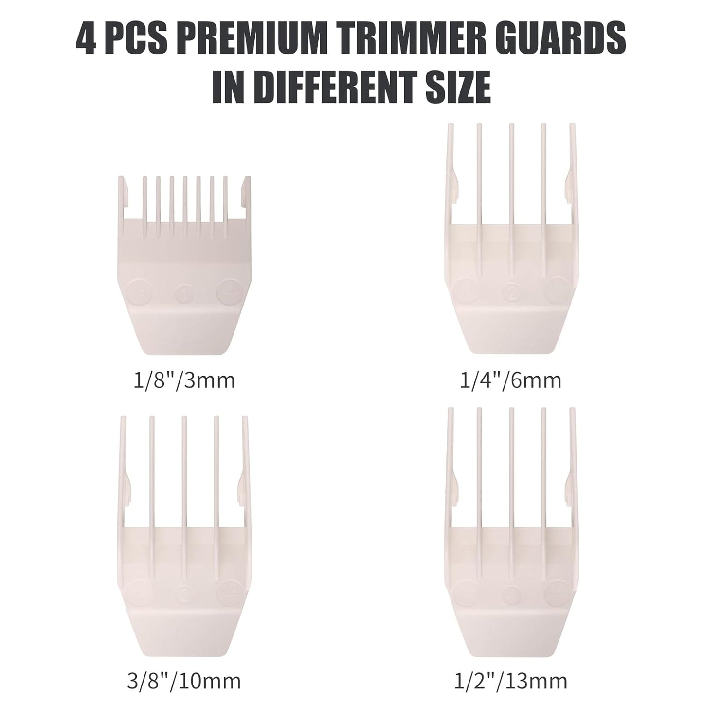 Wahl Peanut Clipper Guards Set - Professional Replacement Guides, 1/8" to 1/2", 4-Piece, White