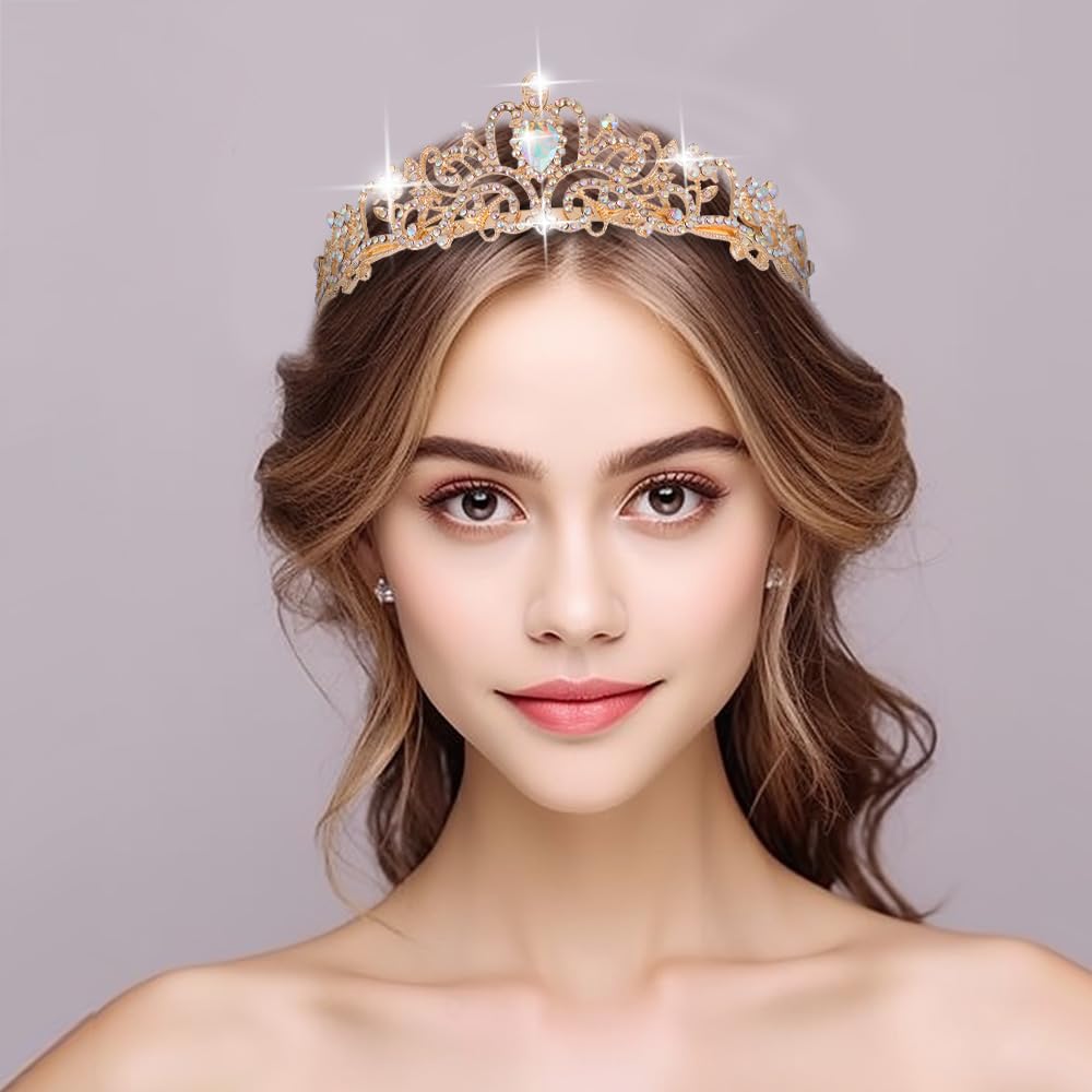 Kamirola - Gold Crystal Tiara Crowns For Women Girls Princess Elegant Crown with Combs Women's Headbands Bridal Wedding Prom Birthday Party Headbands for Women(Gold AB)