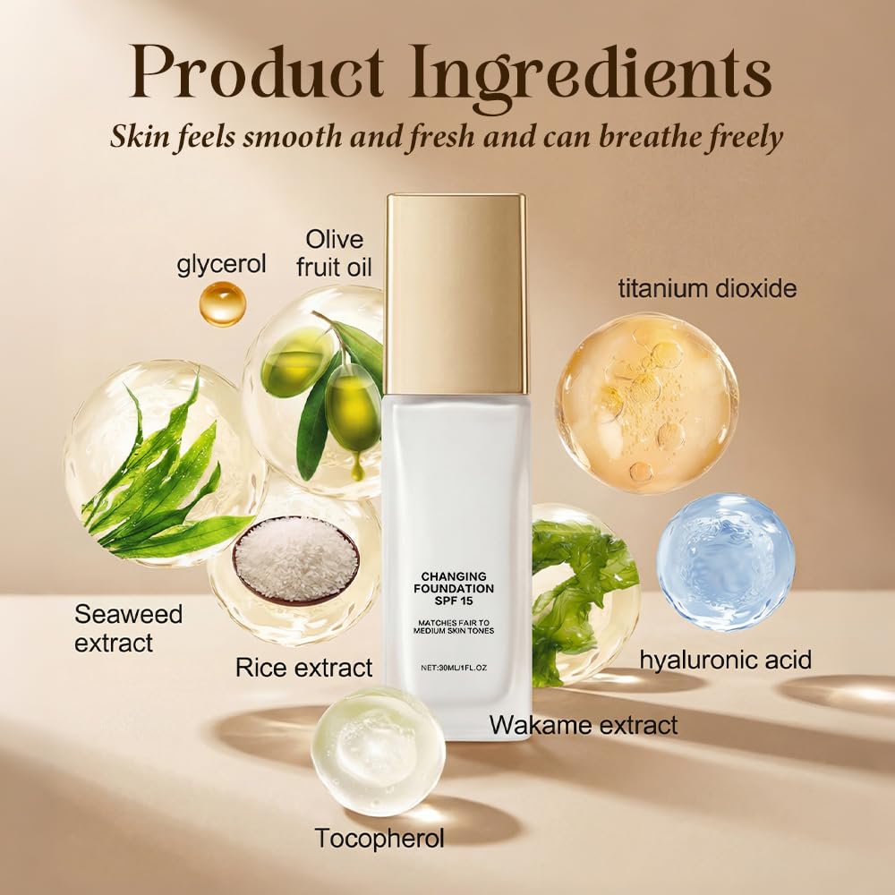 Skiennix Color Changing Foundation - Self-Adjusting Liquid Formula for Mature Skin | Hydrating & Lightweight, SPF 15 (1 Pc)