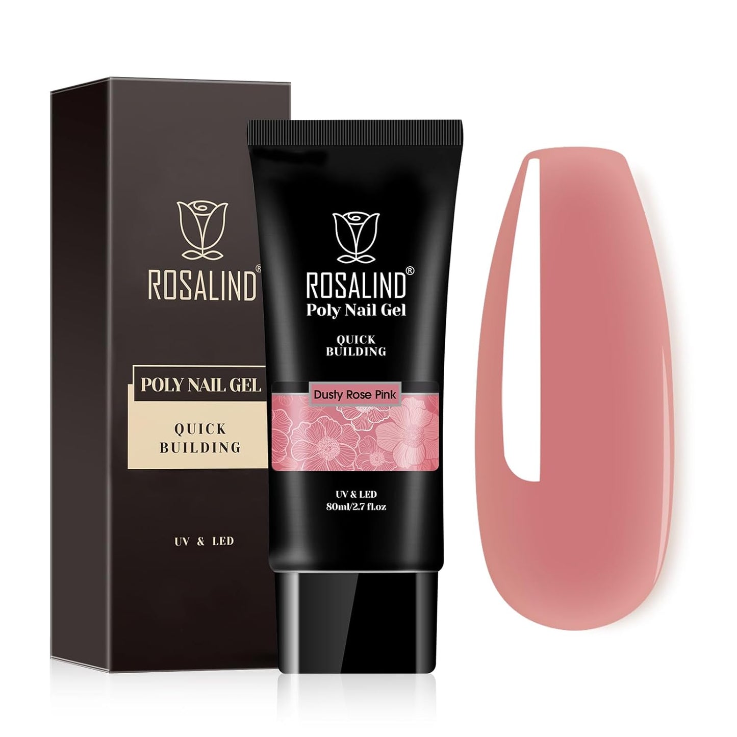 Nude Poly Extension Gel, ROSALIND 2.7 oz Light Nude Poly Nail Gel Builder for Nail Art Decoration, Thickening Extension Easy to DIY Use at Home Need UV Lamp