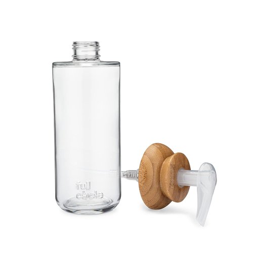 Full Circle Soap Opera | Recycled Glass Gel Soap & Lotion Dispenser with Bamboo Lid - 12 Oz, Clear