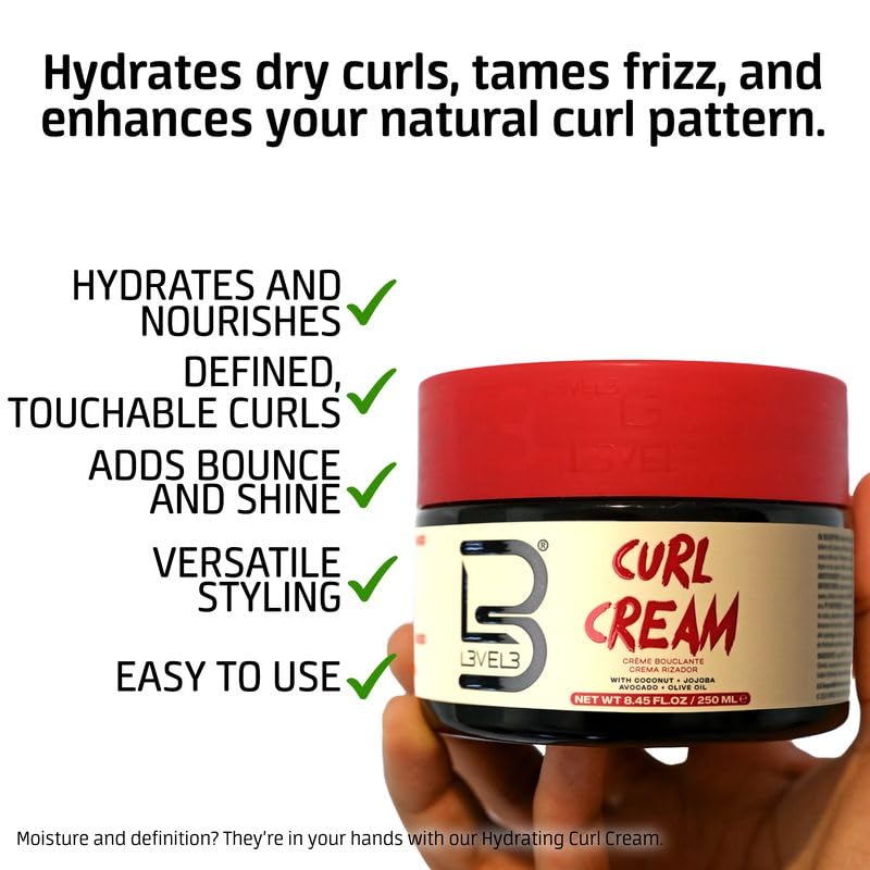 Skiennix Level 3 Hydrating Curl Cream - Coconut & Jojoba Oil for Coily & Curly Hair - Locks In Moisture & Shine