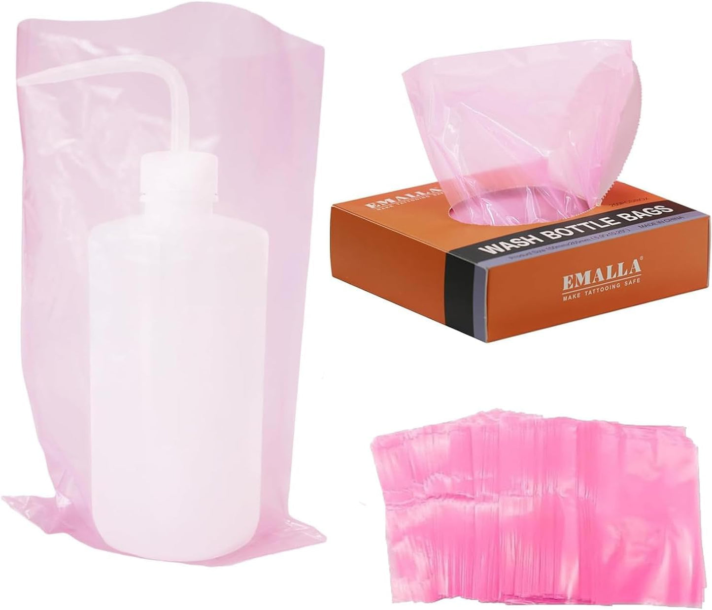 Tattoo Wash Bottle Bags - Yuelong 250PCS Pink Tattoo Bottle Bags Covers 6 X 10 Inch Squeeze Bottle Bag Sleeves Barrier for Tattoo Bottles Tattoo Cleaning Tattoo Supplies