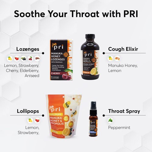 P.R.I Strawberry Manuka Honey Lollipops - Throat Soothing with Propolis & Menthol | 24 Individually Wrapped Pops