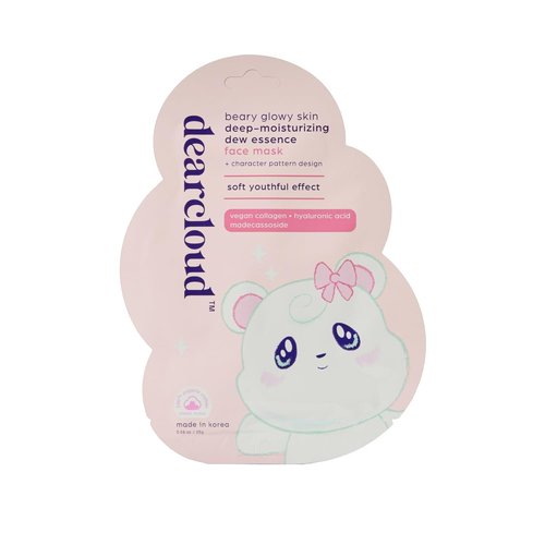 Dearcloud Beary Glowy Skin Face Mask - Deep Moisturizing Dew Essence with Vegan Collagen & Hyaluronic Acid (3 Count)