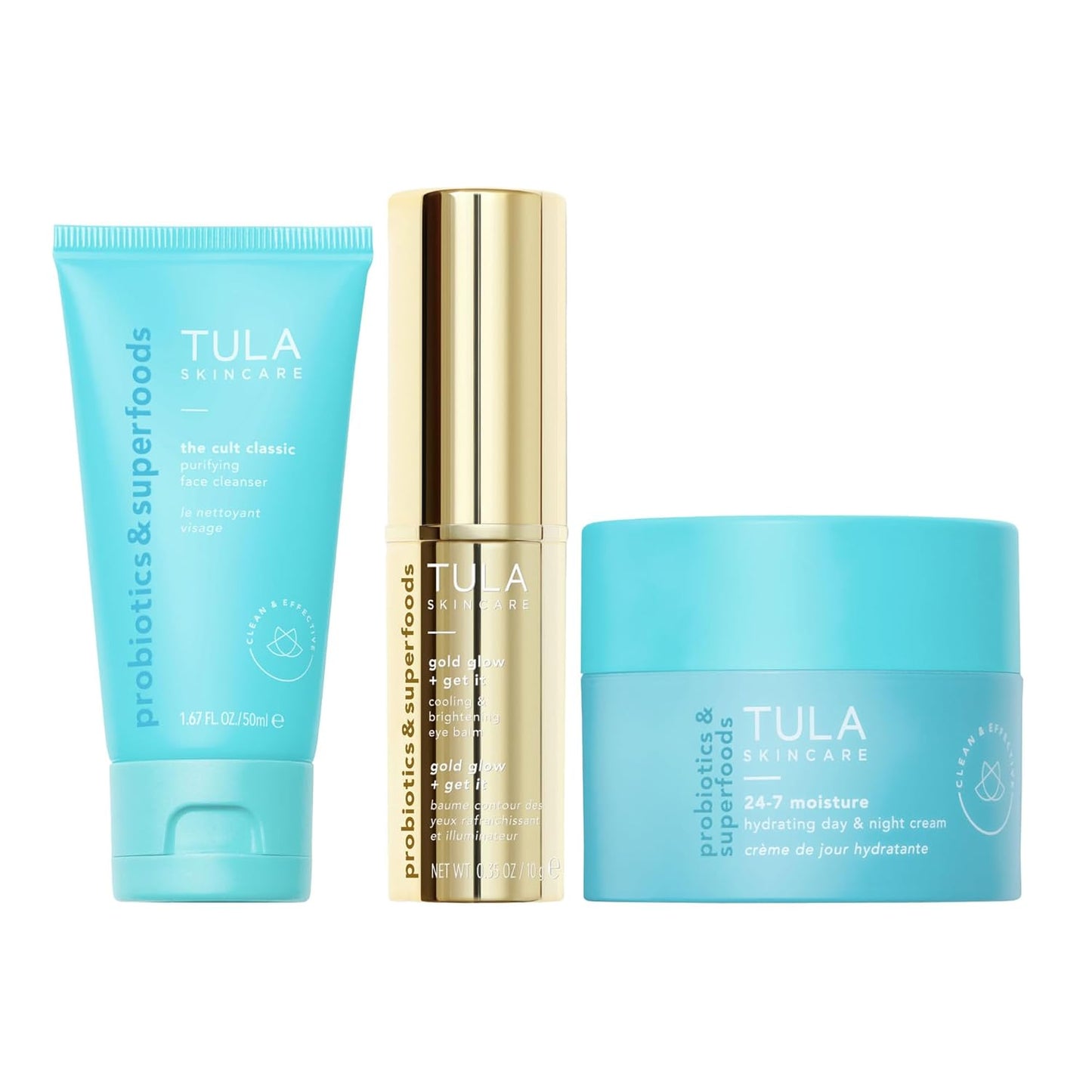 TULA Skin Care Greatest Hits Skincare Discovery Kit - Includes Gold Glow Eye Balm & Cult Classic Cleanser