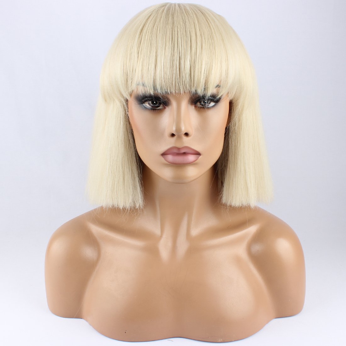 WeKen Fashion Wig Women's Short Bob Kinky Straight Full Bangs Synthetic Hairpieces Blonde