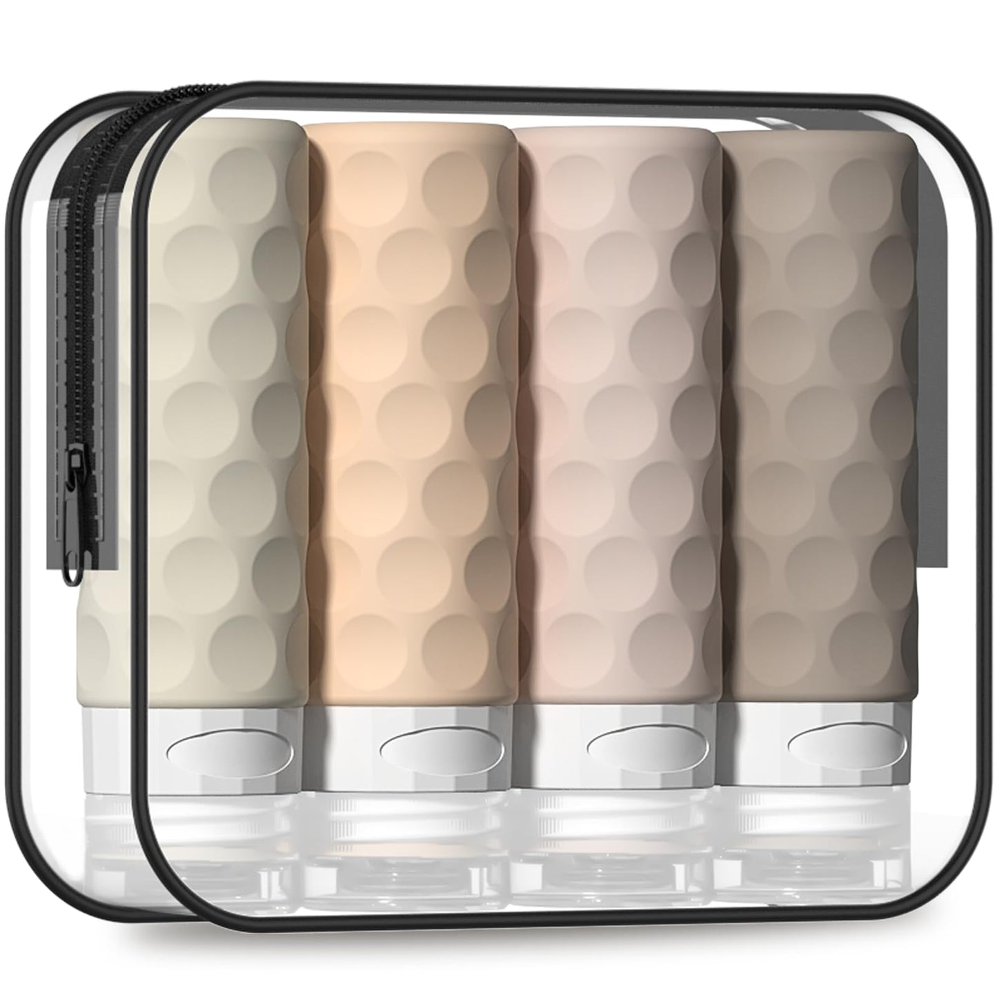 Silevoler Travel Bottles for Toiletries, 4pcs Tsa Approved 3oz Travel Size Containers, BPA Free Leak Proof Premium Silicone Bottles, Refillable Liquid Squeezable Accessories W/Toiletry Bag(Cream)