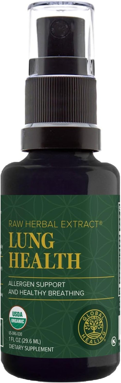Global Healing Organic Lung Health Supplement - Herbal Nasal Decongestant Spray for Respiratory Support | 1 Fl Oz