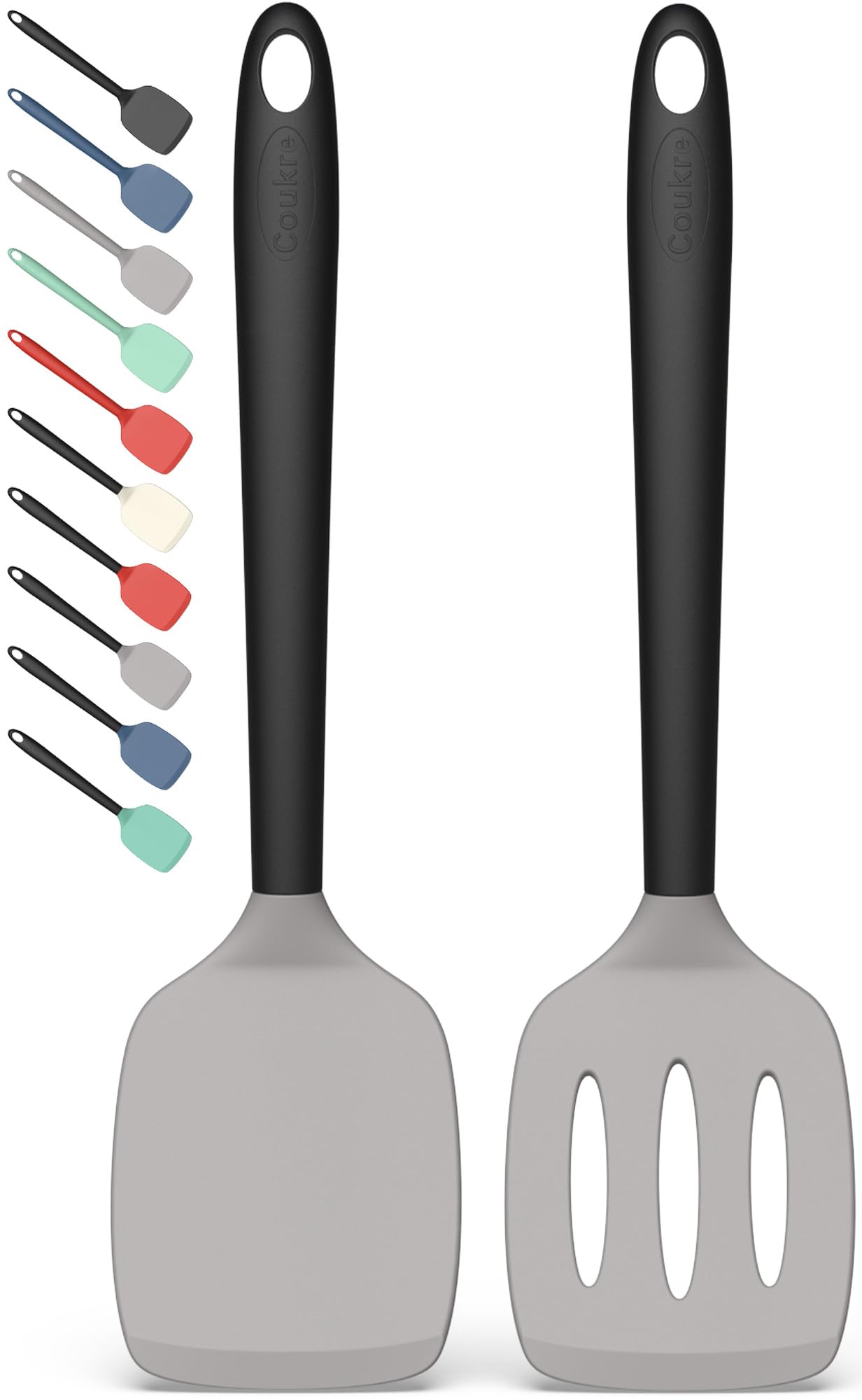 Coukre 2 Pack Silicone Spatula Set, High Heat Resistant, BPA Free Kitchen Spatula, Solid & Slotted Turner for Non-Stick Pans, Sautéing, and Flipping (2, AquaGreen)