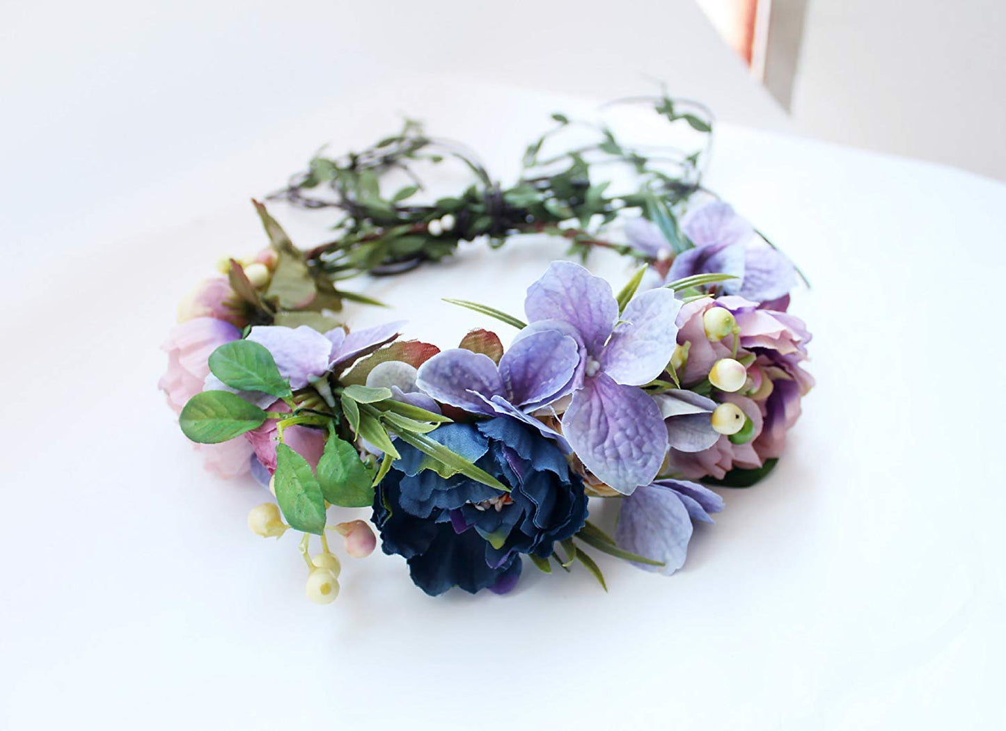 YnimioAOX Handmade Adjustable Flower Wreath Headband Halo Floral Crown Garland Headpiece,A7-purplepink