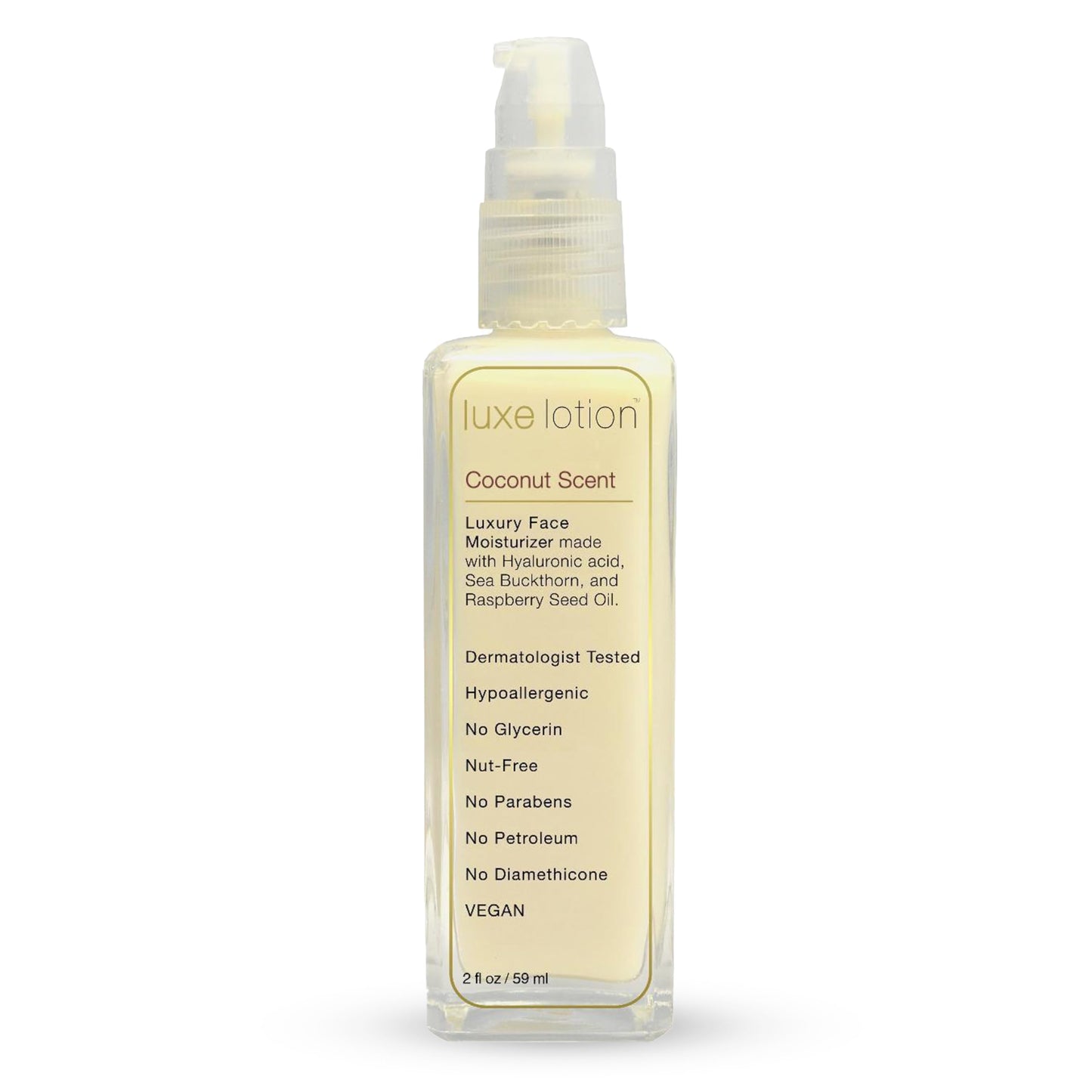 Luxe Beauty Non-Greasy Hyaluronic Acid Moisturizer – Coconut-Scented Lotion, Silicone-Free, No Fillers – With Organic and Plant-Based Ingredients - Anti-Aging Hydrating Facial Cream – Travel Size 2oz