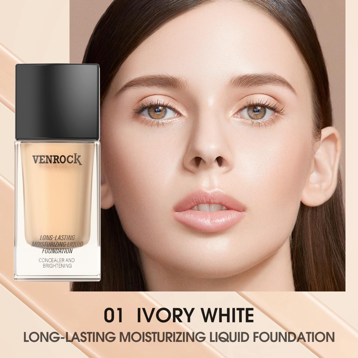 VENROCK 24HR Long-Lasting Liquid Foundation - Radiant, Waterproof & Oil-Control | Ivory White, 30ml