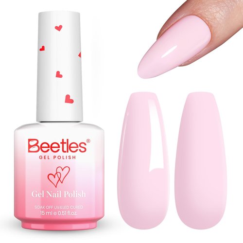 Beetles Barely Pink Gel Polish - 15ml/0.51 Fl Oz Large Capacity, Light Pink Gel Nail Polish for Spring Nails, Pastel Nail Art Salon Long Lasting Soak Off UV LED Nails Lamp Gifts for Her