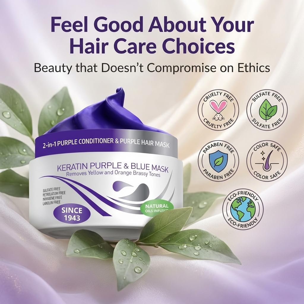 VITAMINS Keratin Purple Hair Mask - Deep Conditioner for Blonde, Silver & Gray Hair - Toner to Neutralize Brassiness