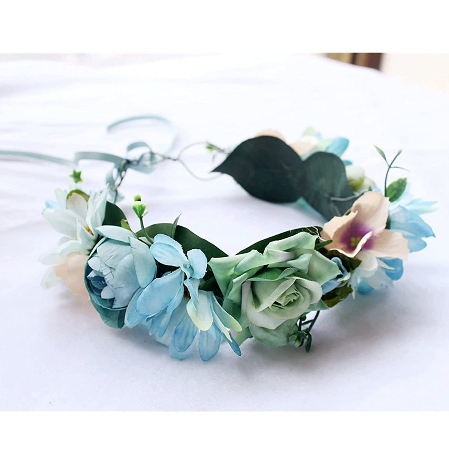 YnimioAOX Handmade Adjustable Flower Wreath Headband Halo Floral Crown Garland Headpiece,ZB26-light blue