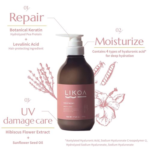 LIKOA Moist And Chill Hydrating Treatment - Vegan Botanical Care For Damaged Hair | 500g (17.64oz)