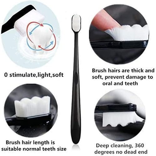 BREVI Nano Toothbrush - Premium Nordic-Inspired Design with 20,000 Extra Soft Bristles | Black & White
