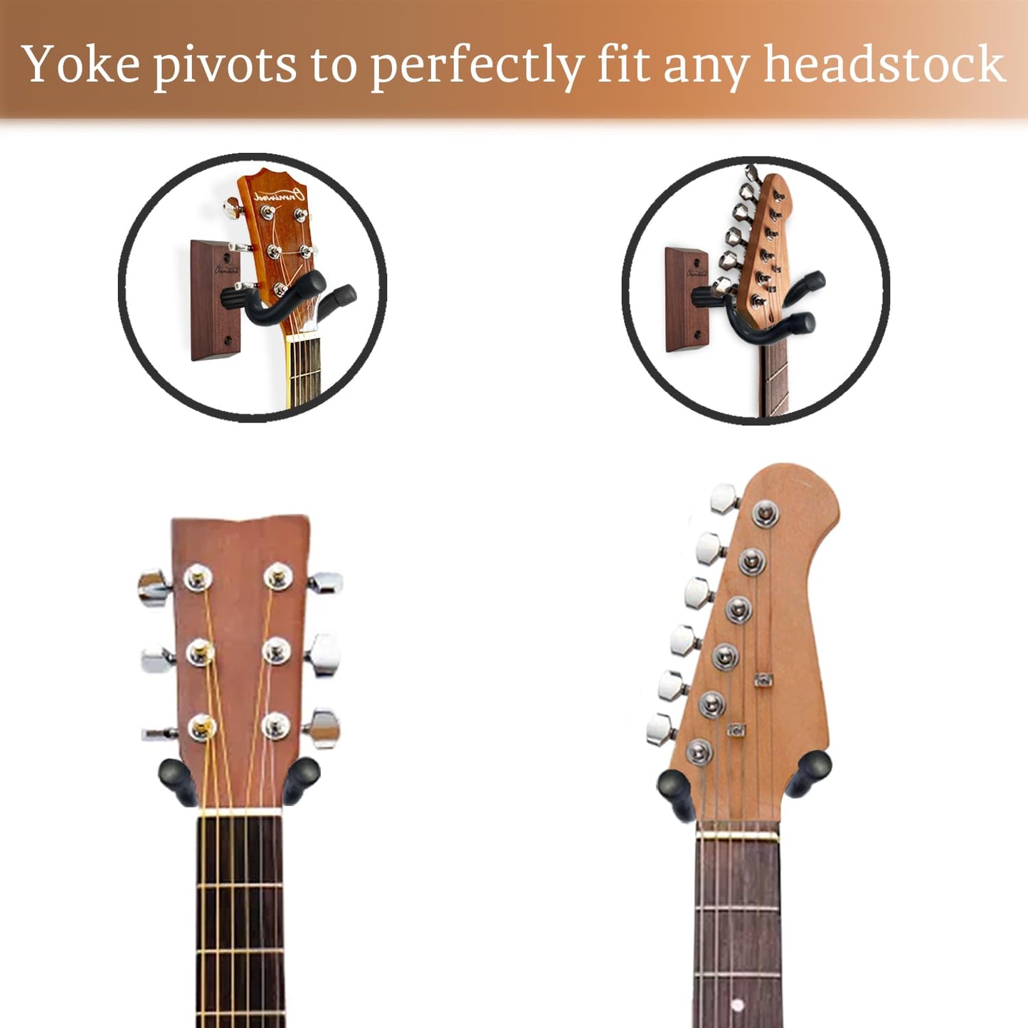 Guitar Wall Mount 2 Pack, Acacia Hardwood Guitar Hanger, U-Shaped Guitar Wall Hanger Mount, Guitar Holder Hook Stand Wall for Acoustic, Electric Guitar, Banjo, Bass, for Guitar Player Men Boy