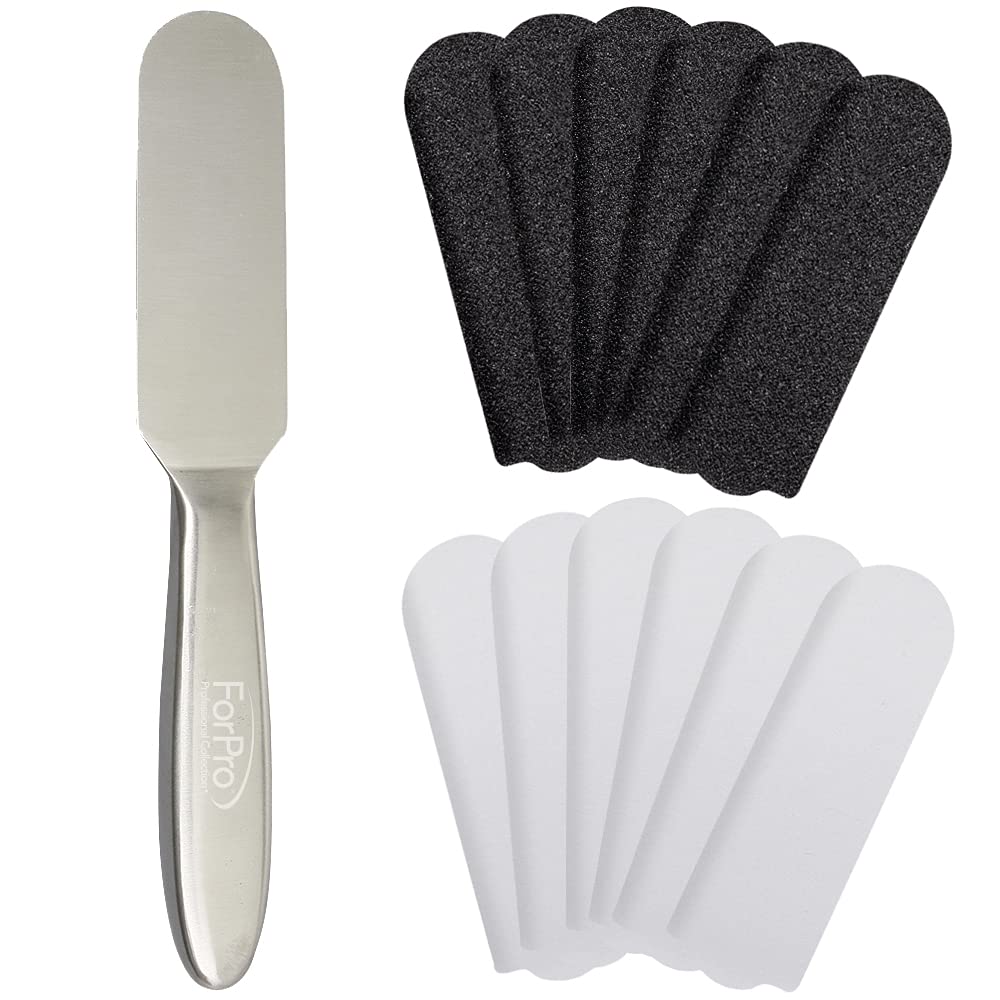 ForPro Professional Collection Stainless Steel Pedi File Kit - 100% Sanitizable Pedicure Tool | 12 Refill Strips, 8.5" L