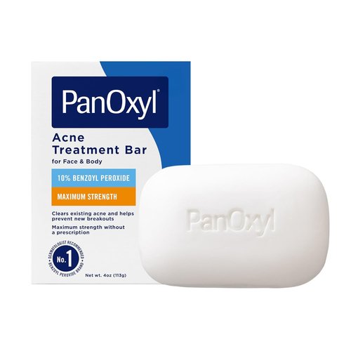 PanOxyl Acne Treatment Bar - Maximum Strength 10% Benzoyl Peroxide Soap for Face & Body | 4 oz Vegan Formula