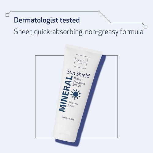 Obagi Sun Shield Mineral Sunscreen - Hypoallergenic Broad Spectrum SPF 50 - Sheer Quick-Absorbing Formula - 3 oz