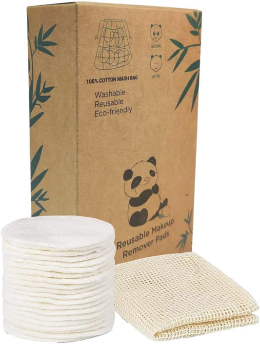 Skiennix 20-Piece Reusable Makeup Remover Pads - Eco-Friendly Bamboo Cotton Rounds with Laundry Bag