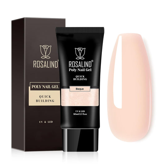Nude Poly Extension Gel, ROSALIND 2.7 oz Light Nude Poly Nail Gel Builder for Nail Art Decoration, Thickening Extension Easy to DIY Use at Home Need UV Lamp