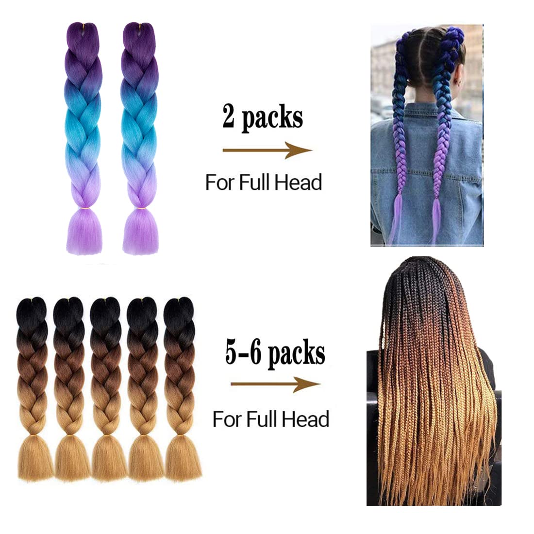 YUDAOHAIR 3 Pcs/Lot Braiding Hair Extensions for Women High Temperature Synthetic Ombre Jumbo Braids Hair for Twist Crochet Braiding Hair (24 Inch, blue-white-hot pink)